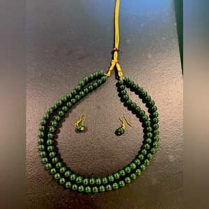 Green Beads Necklace and Earrings